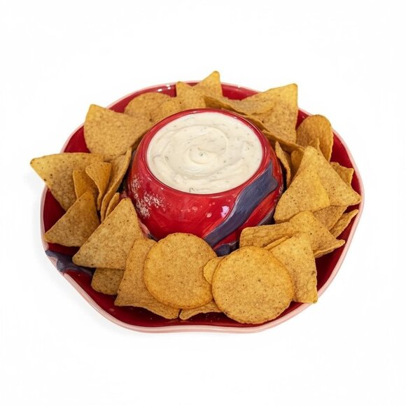 Ladies In Red Ceramic Hat Chip & Dip Set With Floral Design For Entertaining Or - Picture 1 of 5